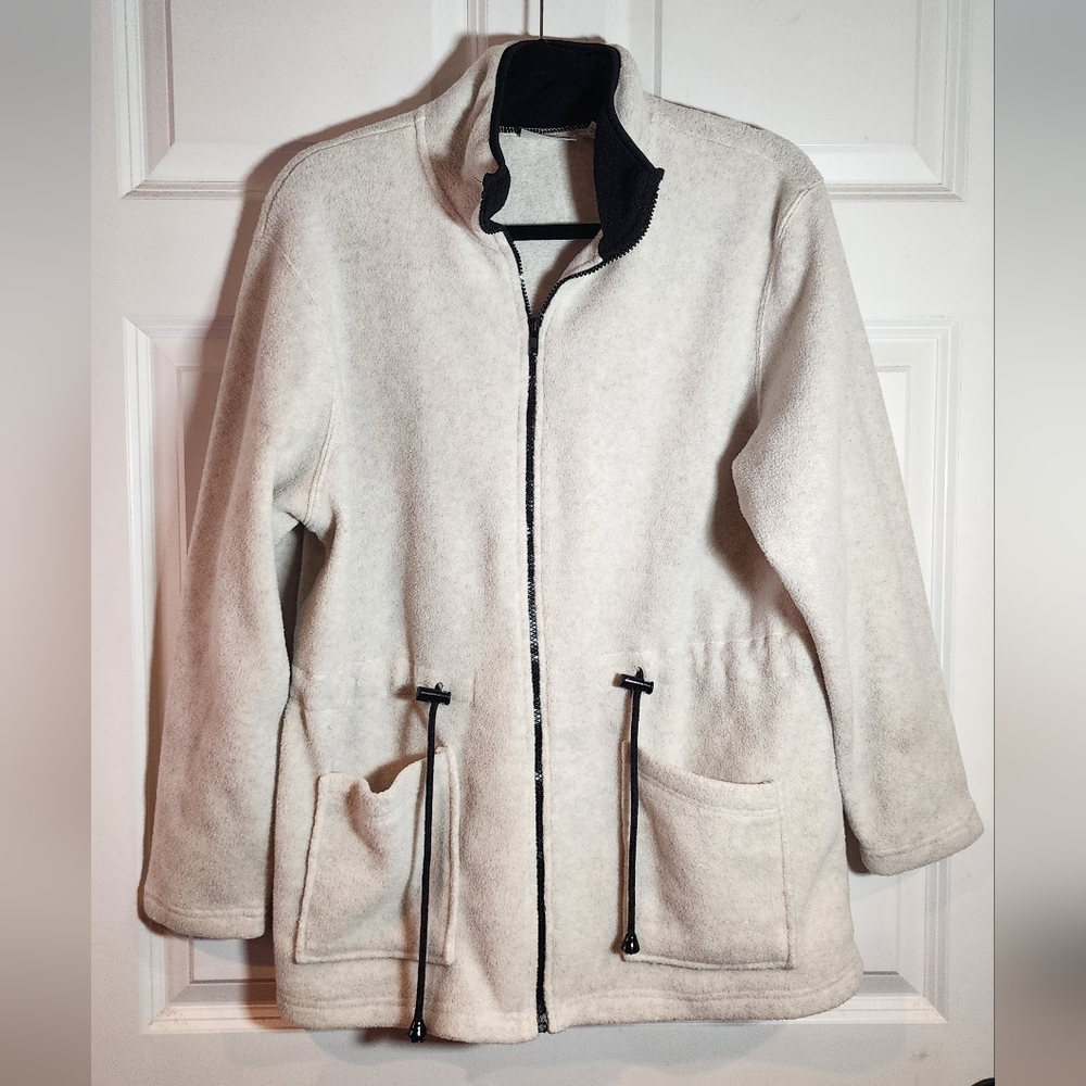 Studio Petite Cream Gray Black Fleece Zip Up Jacket Medium